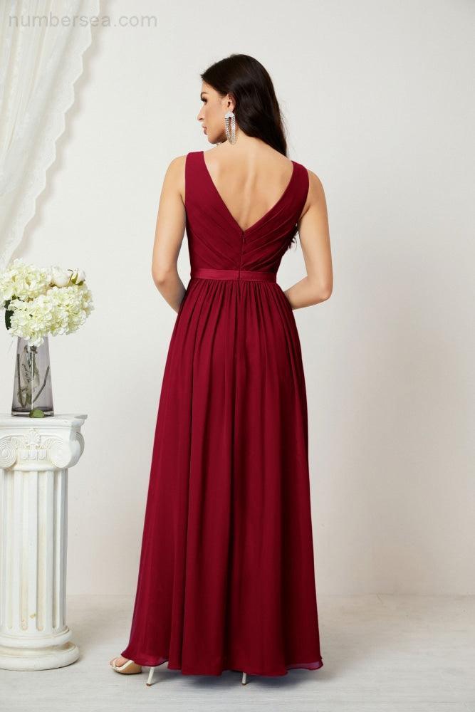 Abiti lunghi da damigella in chiffon da donna, linea a, senza maniche, abito formale da ballo per serata, abiti per festa di ritorno a casa 2808