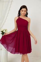 Women Chiffon Short One Shoulder Bridesmaid Dress Formal Dresses for Party Homecoming  2804