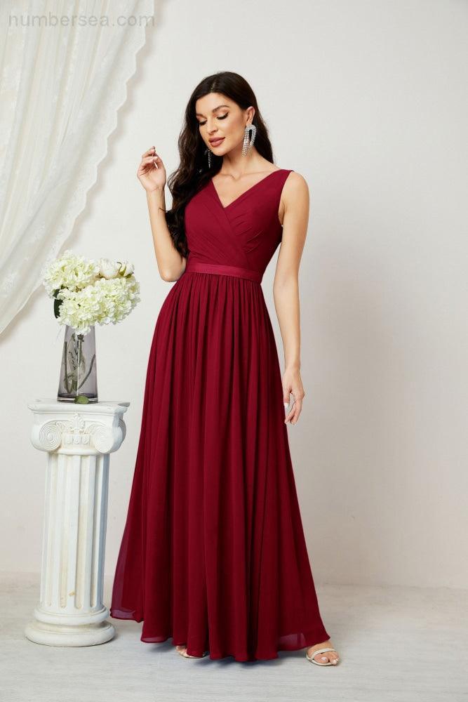 Abiti lunghi da damigella in chiffon da donna, linea a, senza maniche, abito formale da ballo per serata, abiti per festa di ritorno a casa 2808