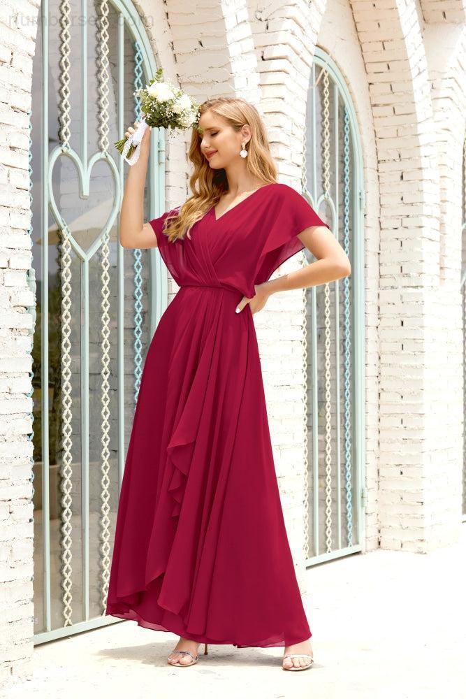 Mother of The Bride Dresses Plus Size V-Neck Floor Length Formal Prom Dress for Wedding Guest 28020
