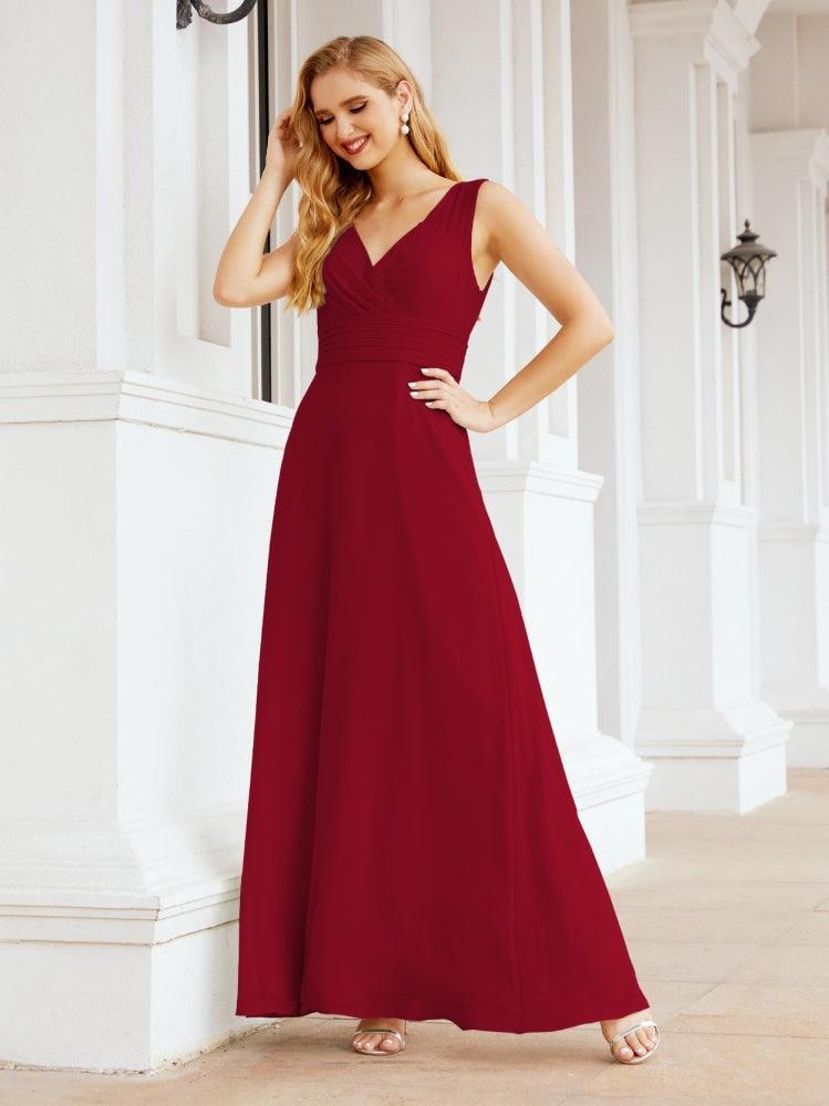 Formelles Ballkleid Elegantes ärmelloses Brautjungfernkleid mit V-Ausschnitt für Hochzeitsfeier 28037