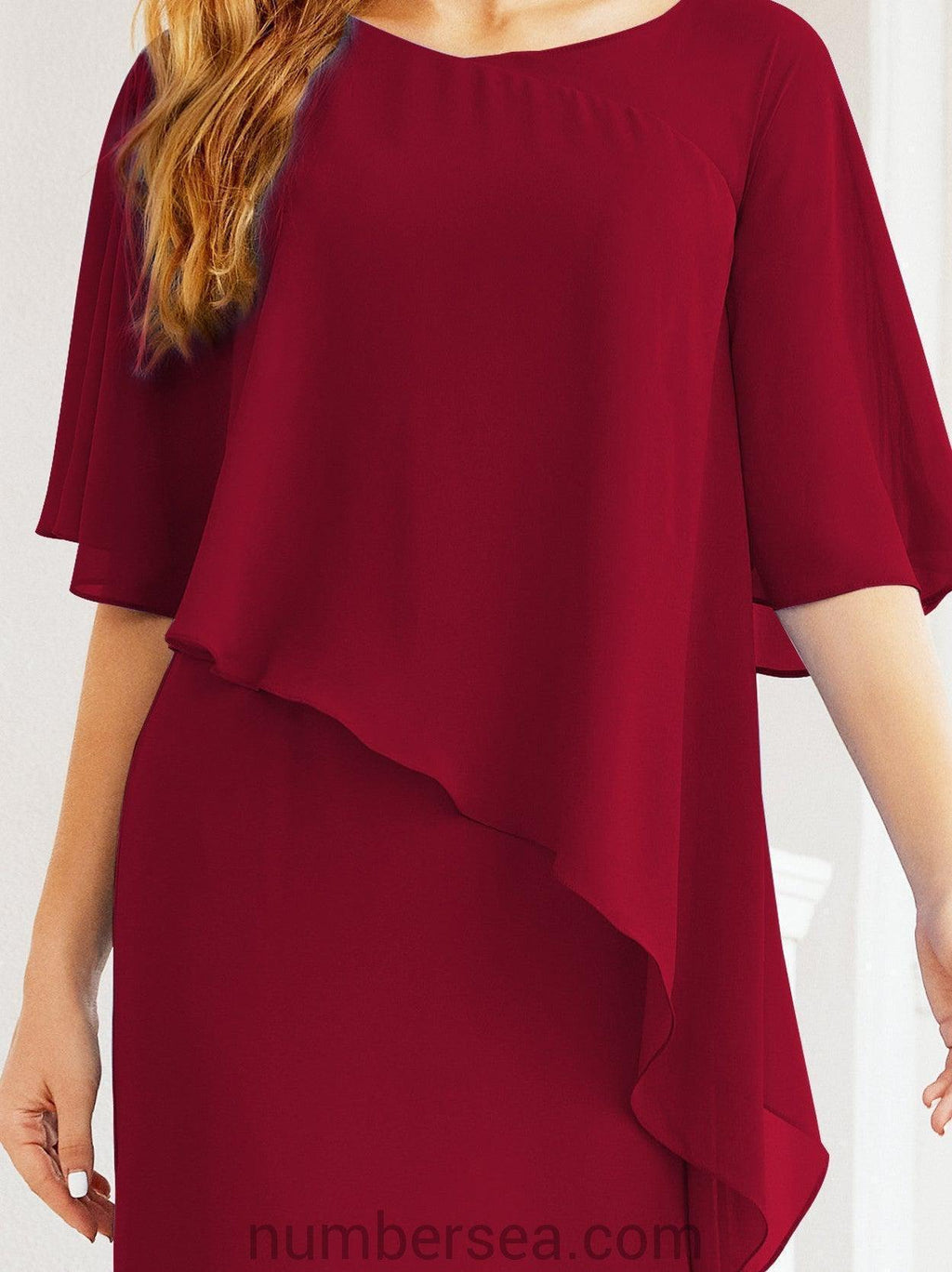 Numbersea Festliches Abendkleid Lang Mutter der Braut Kleid mit Rüschencape 28026