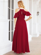 Cold Shoulder Long Bridesmaid Dresses Side Slit Formal Prom Gowns Party Wedding 28070