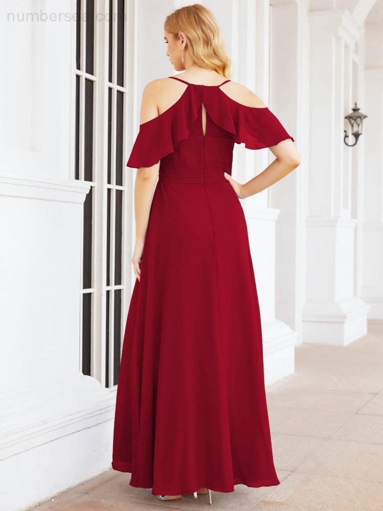 Cold Shoulder Long Bridesmaid Dresses Side Slit Formal Prom Gowns Party Wedding 28070
