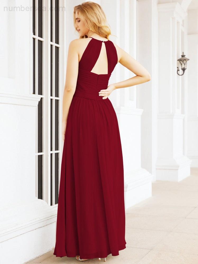 Sleeveless Bridesmaid Dresses Long Prom Gown Zipper with Keyhole Back 28056