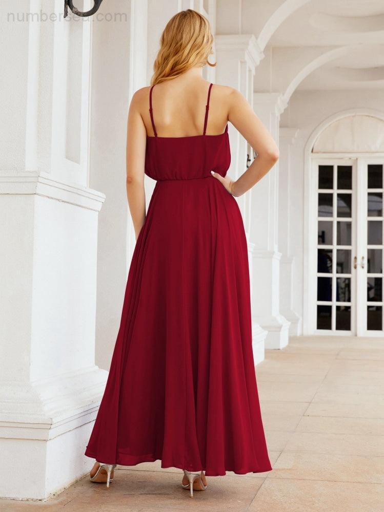 Numbersea Vestidos compridos de dama de honor com alças Vestido formal em linha A para jovens 28029