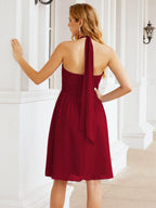 Halter Chiffon Bridesmaid Dresses Short Sleeveless Formal Party Dress Open Back 28023