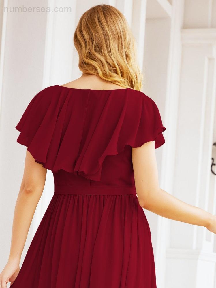 Bridesmaid Dresses with Flutter Sleeves Formal Evening Party Prom Gowns 28044