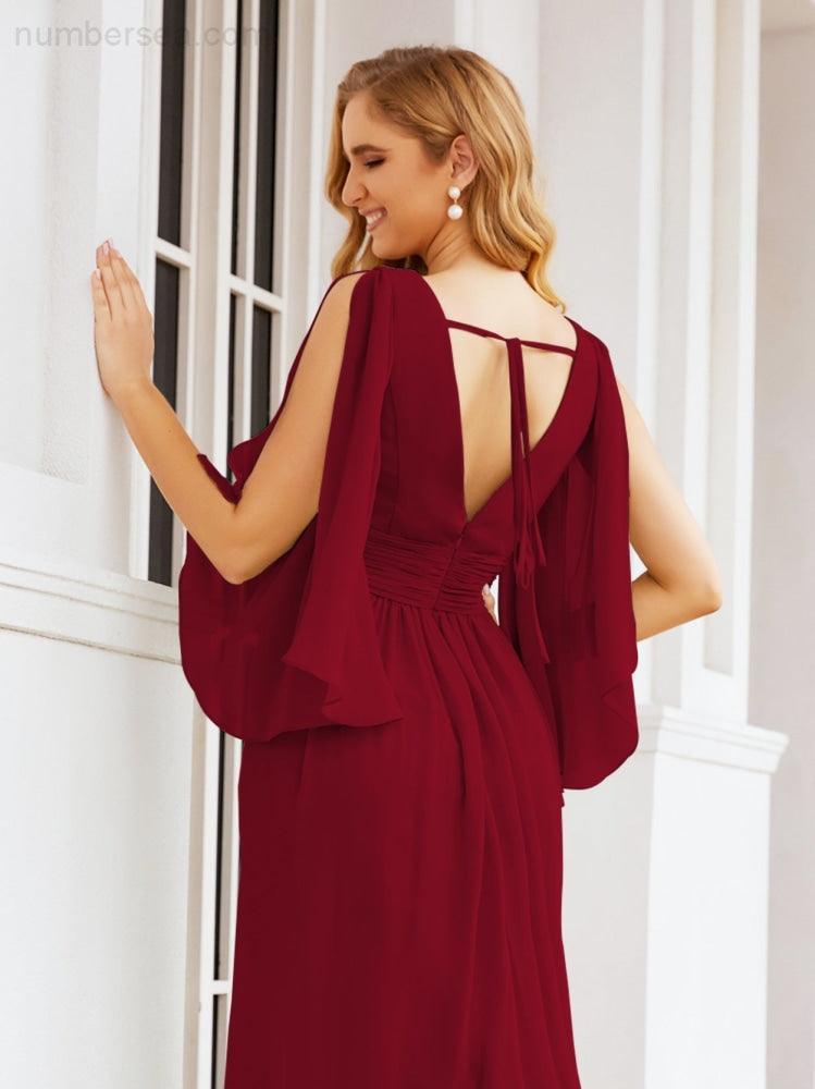 Bridesmaid Dresses with Split for Wedding Party Flutter Sleeves 28045