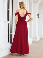 Numbersea Abito da Damigella in Chiffon con Spalle Scoperte, Abito Lungo Formale per Laurea con Schiena a Mantella 28069