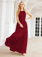 Sleeveless Bridesmaid Dresses Long Prom Gown Zipper with Keyhole Back 28056