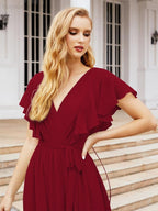 Abiti da sera formali da donna Numbersea con schiena scoperta, scollo a V, lunghi in chiffon, abiti da damigella con cintura in vita 28038