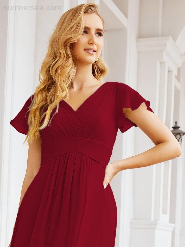 Vestidos de Baile Formais Numbersea para Mãe da Noiva com Mangas de Renda Vestido de Dama de Honra 28047