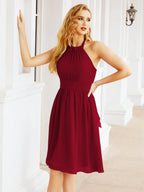 Halter Chiffon Bridesmaid Dresses Short Sleeveless Formal Party Dress Open Back 28023