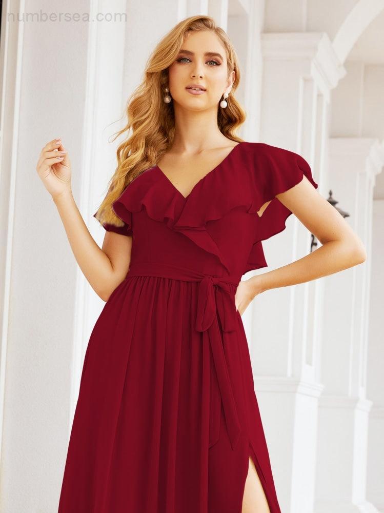 Bridesmaid Dresses with Flutter Sleeves Formal Evening Party Prom Gowns 28044