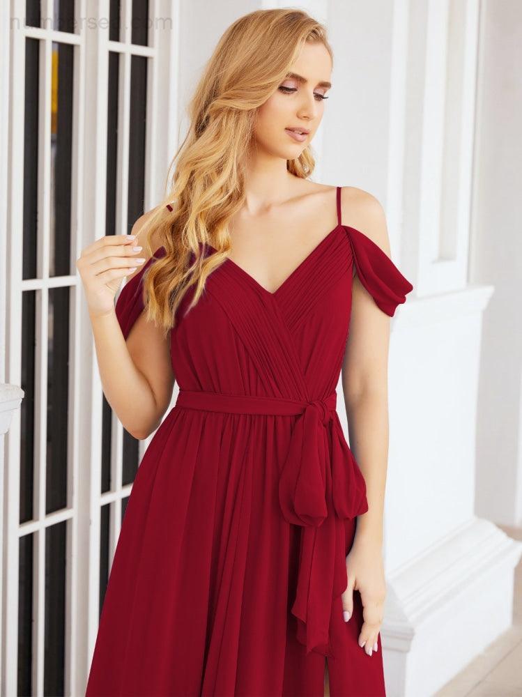Numbersea Abito da Damigella in Chiffon con Spalle Scoperte, Abito Lungo Formale per Laurea con Schiena a Mantella 28069