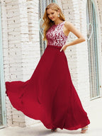 Vestido de Dama de Honra em Renda Comprimento ao Chão Vestidos de Noite com Bolsos 28017