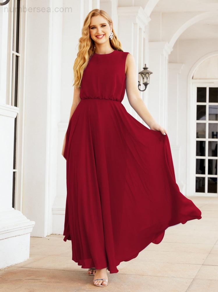 Sleeveless Long Bridesmaid Dress A line Formal Evening Prom Gown 28025