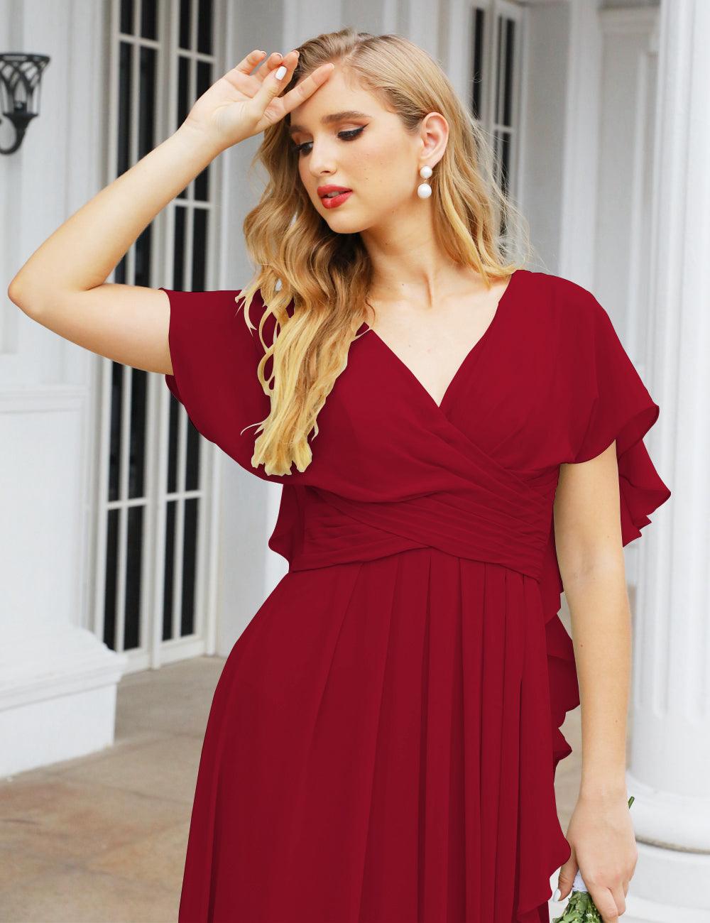 Chiffon Bridesmaid Dresses Long Formal Evening Prom Mother of The Bride Dress with Flutter Sleeve SEA28040