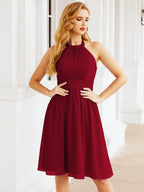 Halter Chiffon Bridesmaid Dresses Short Sleeveless Formal Party Dress Open Back 28023