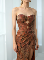 Rust Orange Snake Print Strapless Mermaid Evening Dress | Cutout Lace-Up Prom Gown