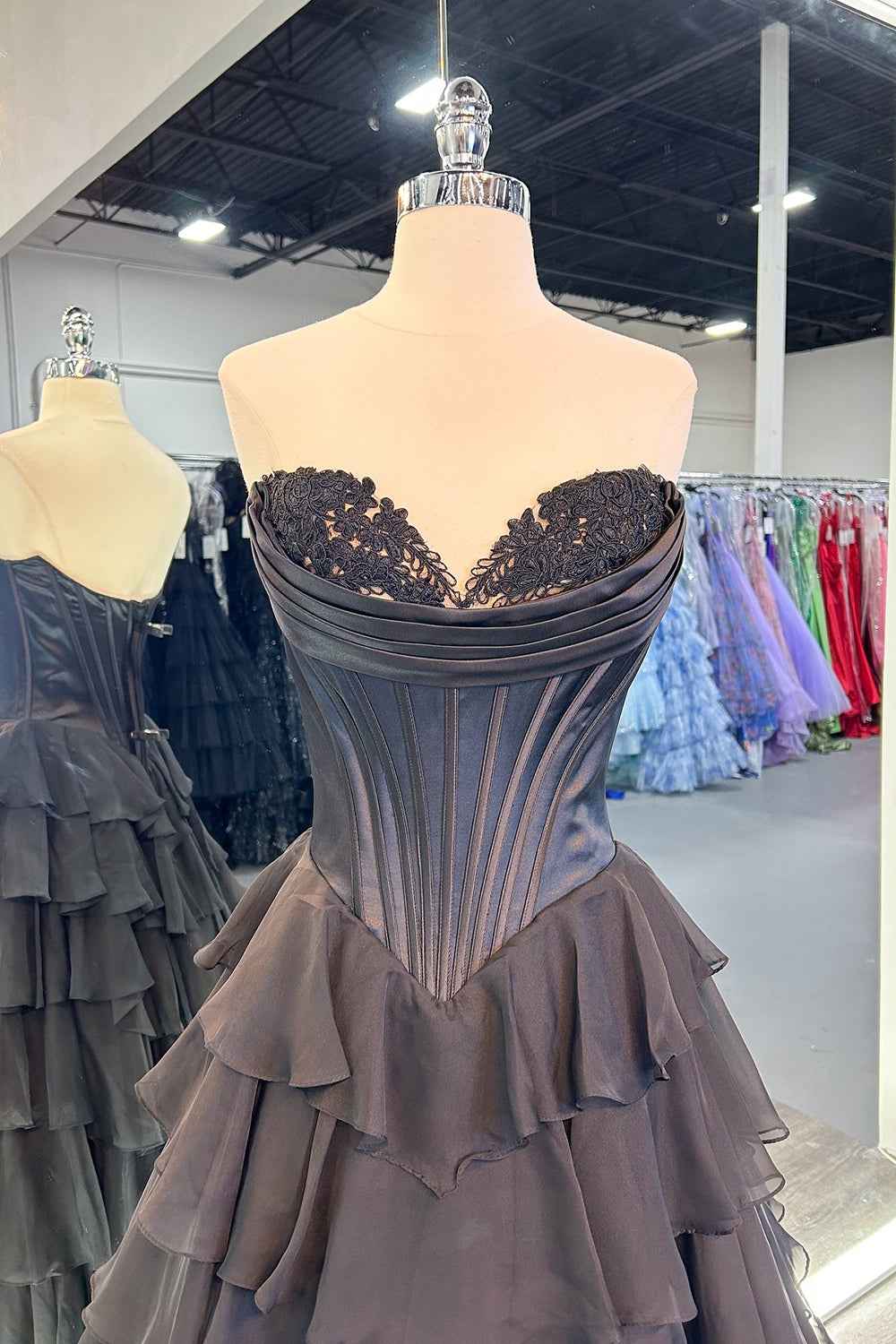 Yellow Princess Sweetheart Chiffon Long Corset Prom Dress With Tiered Ruffles