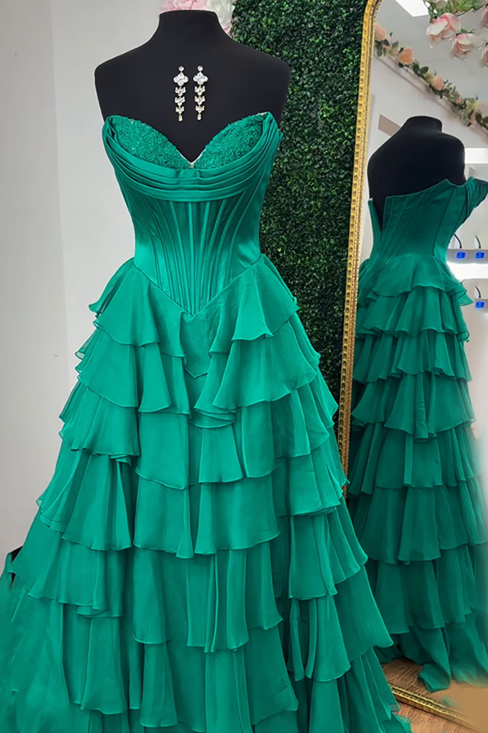 Yellow Princess Sweetheart Chiffon Long Corset Prom Dress With Tiered Ruffles