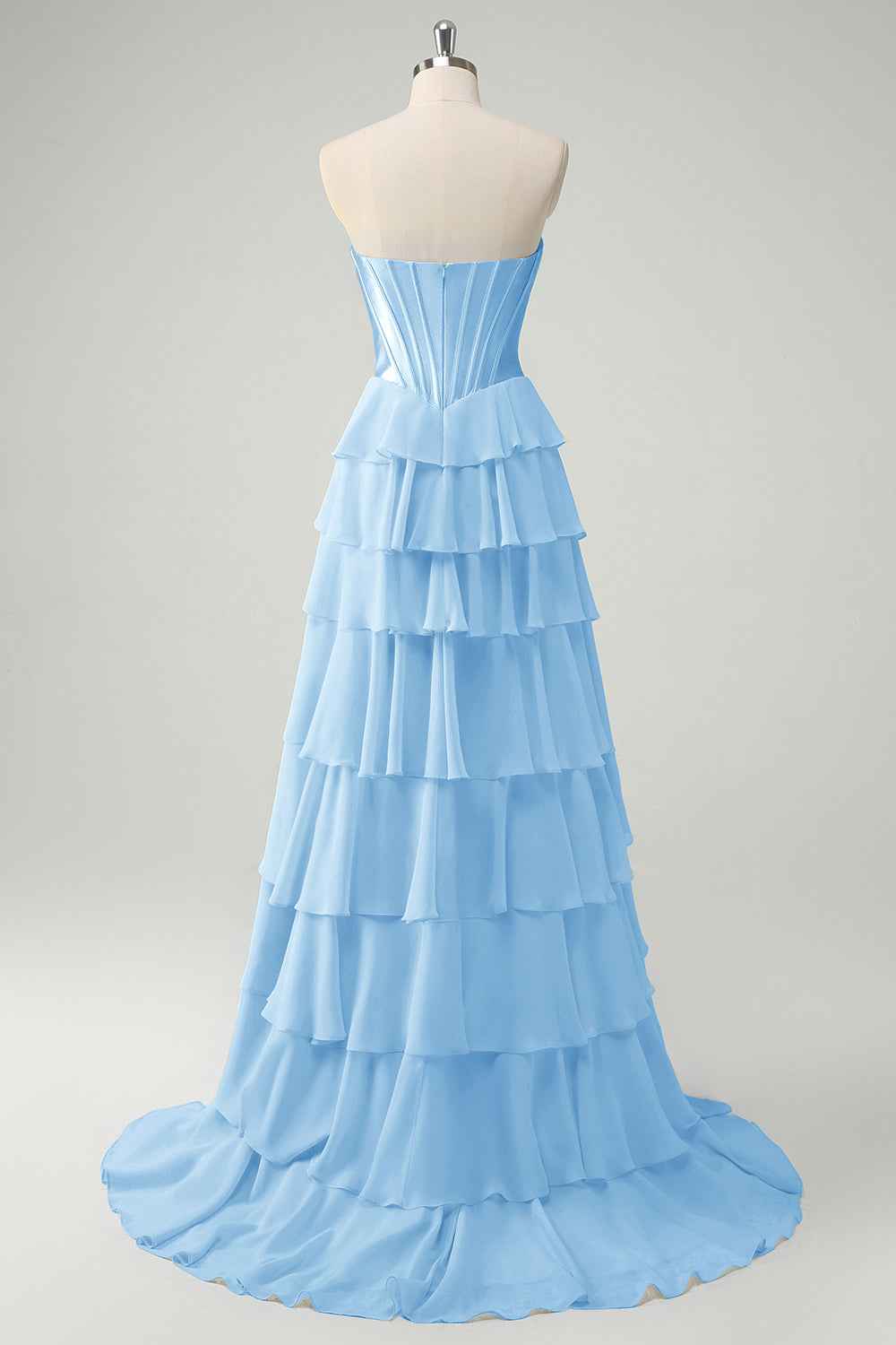 Yellow Princess Sweetheart Chiffon Long Corset Prom Dress With Tiered Ruffles