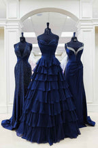 Yellow Princess Sweetheart Chiffon Long Corset Prom Dress With Tiered Ruffles