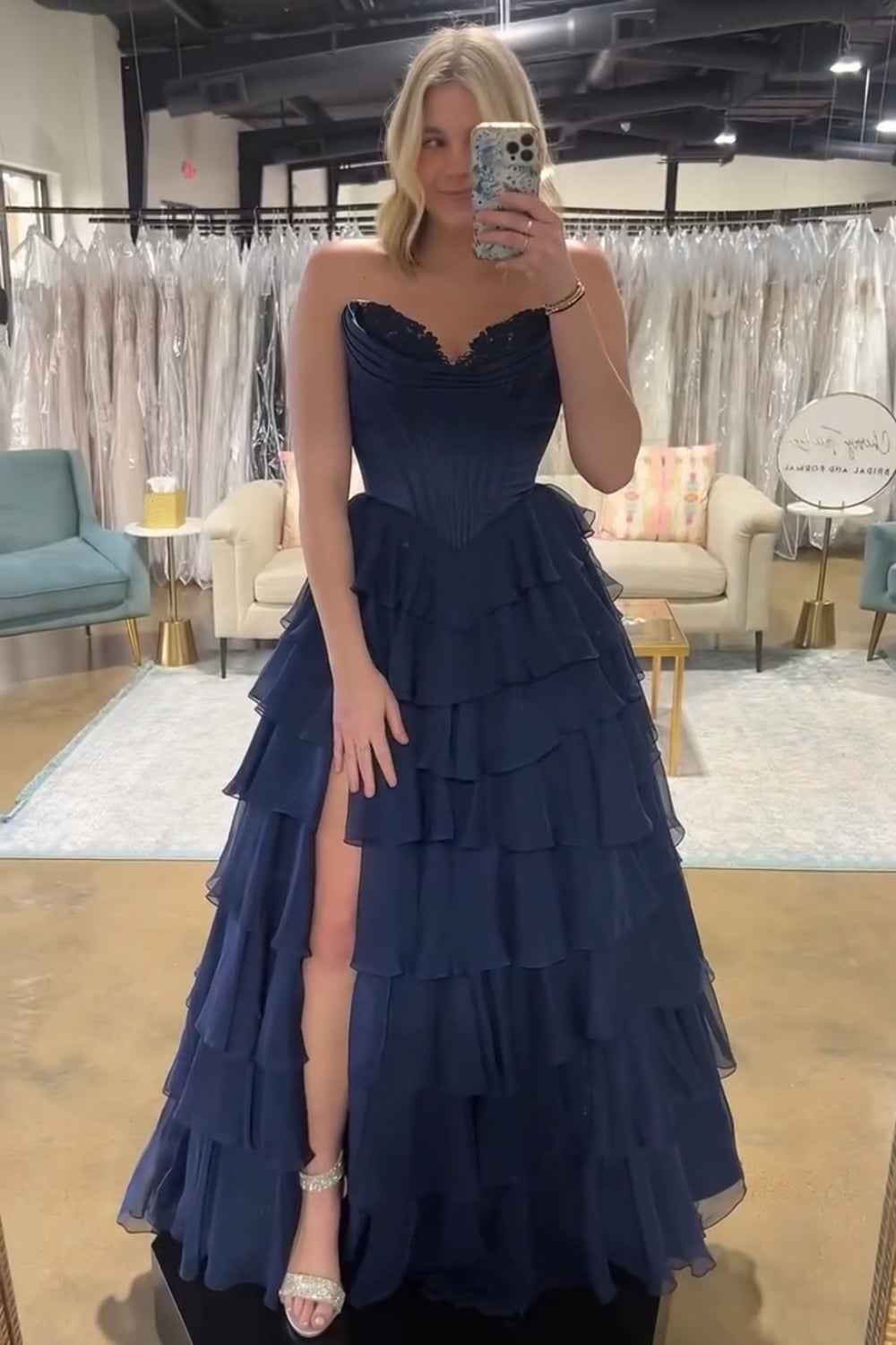 Yellow Princess Sweetheart Chiffon Long Corset Prom Dress With Tiered Ruffles
