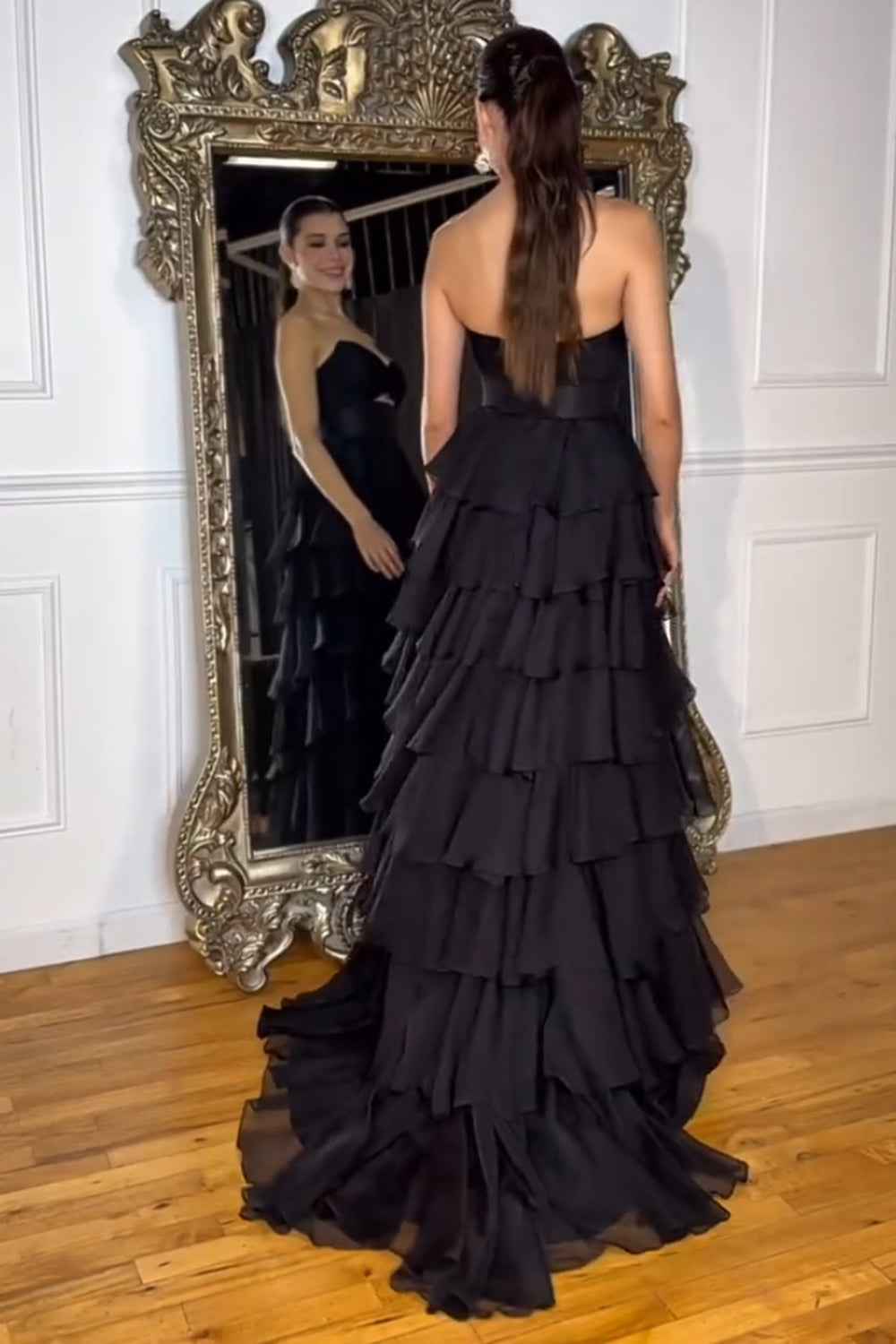 Royal Blue Sweetheart Chiffon A Line Prom Dress With Tiered Slit