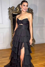 Royal Blue Sweetheart Chiffon A Line Prom Dress With Tiered Slit