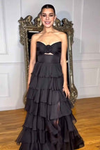 Royal Blue Sweetheart Chiffon A Line Prom Dress With Tiered Slit