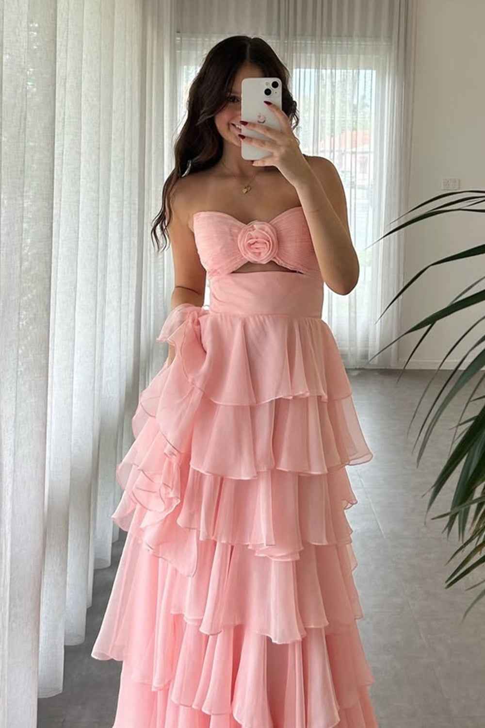 Royal Blue Sweetheart Chiffon A Line Prom Dress With Tiered Slit