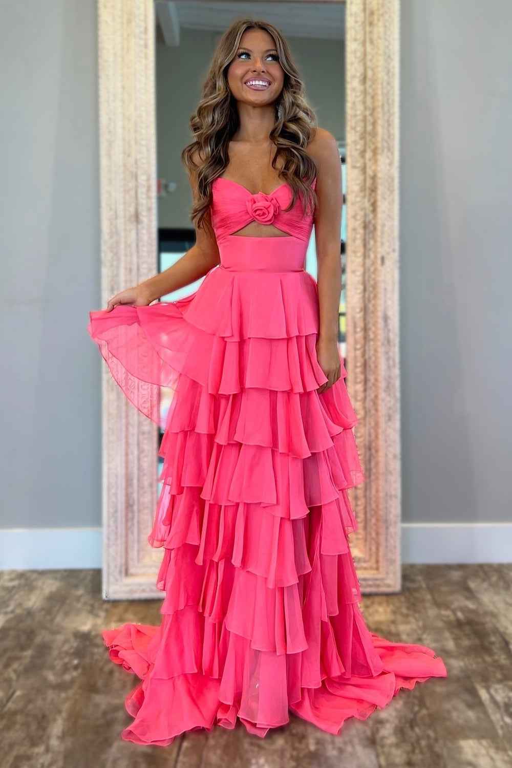 Royal Blue Sweetheart Chiffon A Line Prom Dress With Tiered Slit