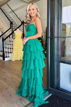 Royal Blue Sweetheart Chiffon A Line Prom Dress With Tiered Slit