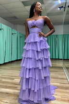 Royal Blue Sweetheart Chiffon A Line Prom Dress With Tiered Slit