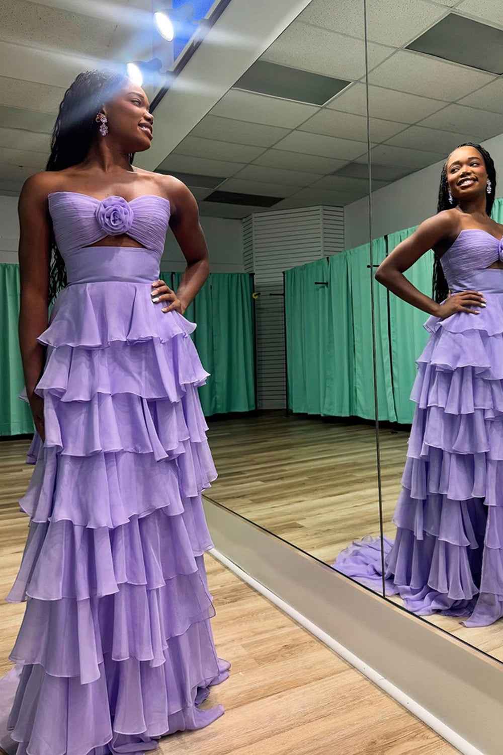Royal Blue Sweetheart Chiffon A Line Prom Dress With Tiered Slit