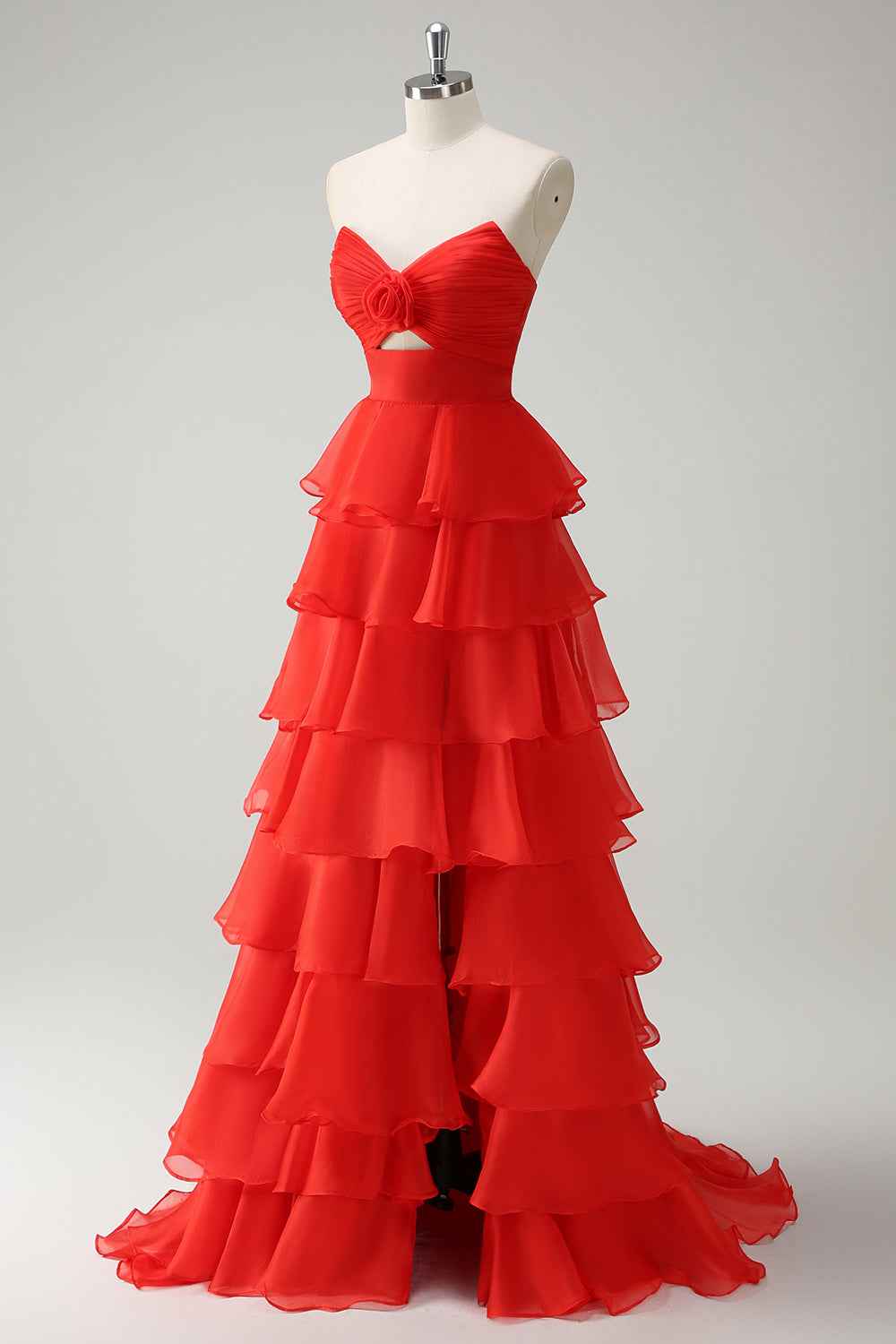 Black Sweetheart Chiffon A Line Tiered Long Prom Dress With Slit