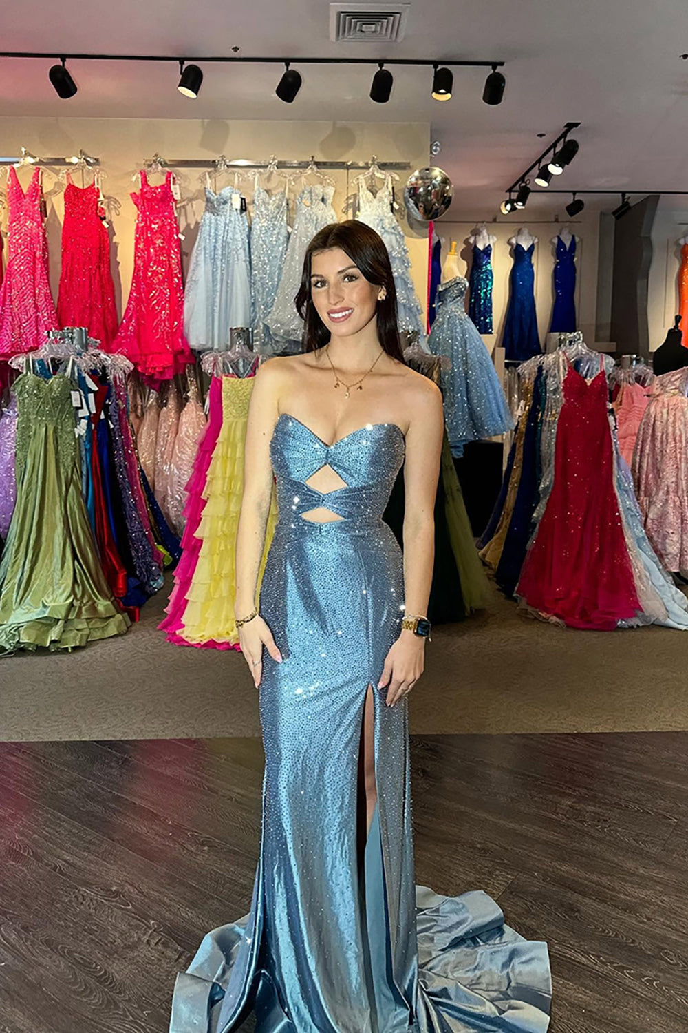 Glitter Lilac Strapless Mermaid Prom Dress With Beading Satin