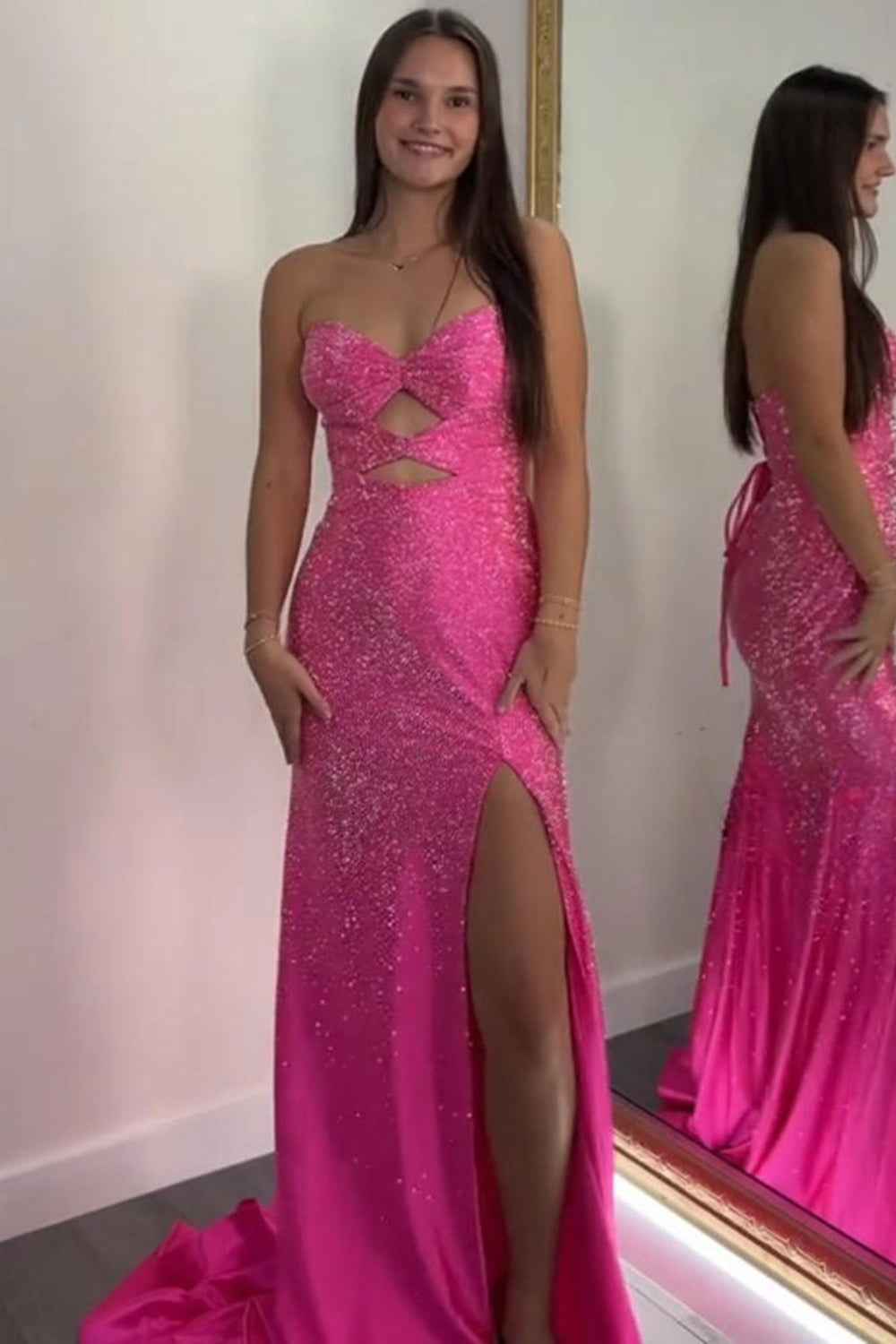 Sparkly Navy Satin Sweetheart Mermaid Prom Dress With Cut Out Beaded Details