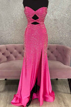 Glitter Lilac Strapless Mermaid Prom Dress With Beading Satin