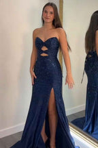 Glitter Lilac Strapless Mermaid Prom Dress With Beading Satin