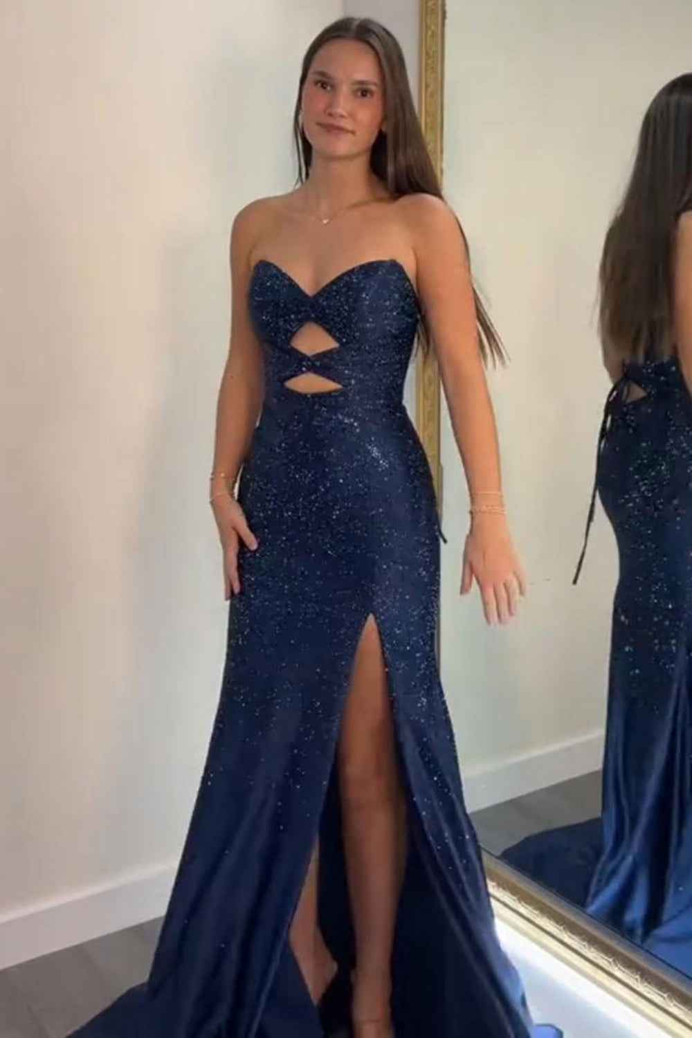 Glitter Lilac Strapless Mermaid Prom Dress With Beading Satin