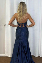 Glitter Yellow Satin Mermaid Cutout Prom Dress With Beading Sweetheart Neckline