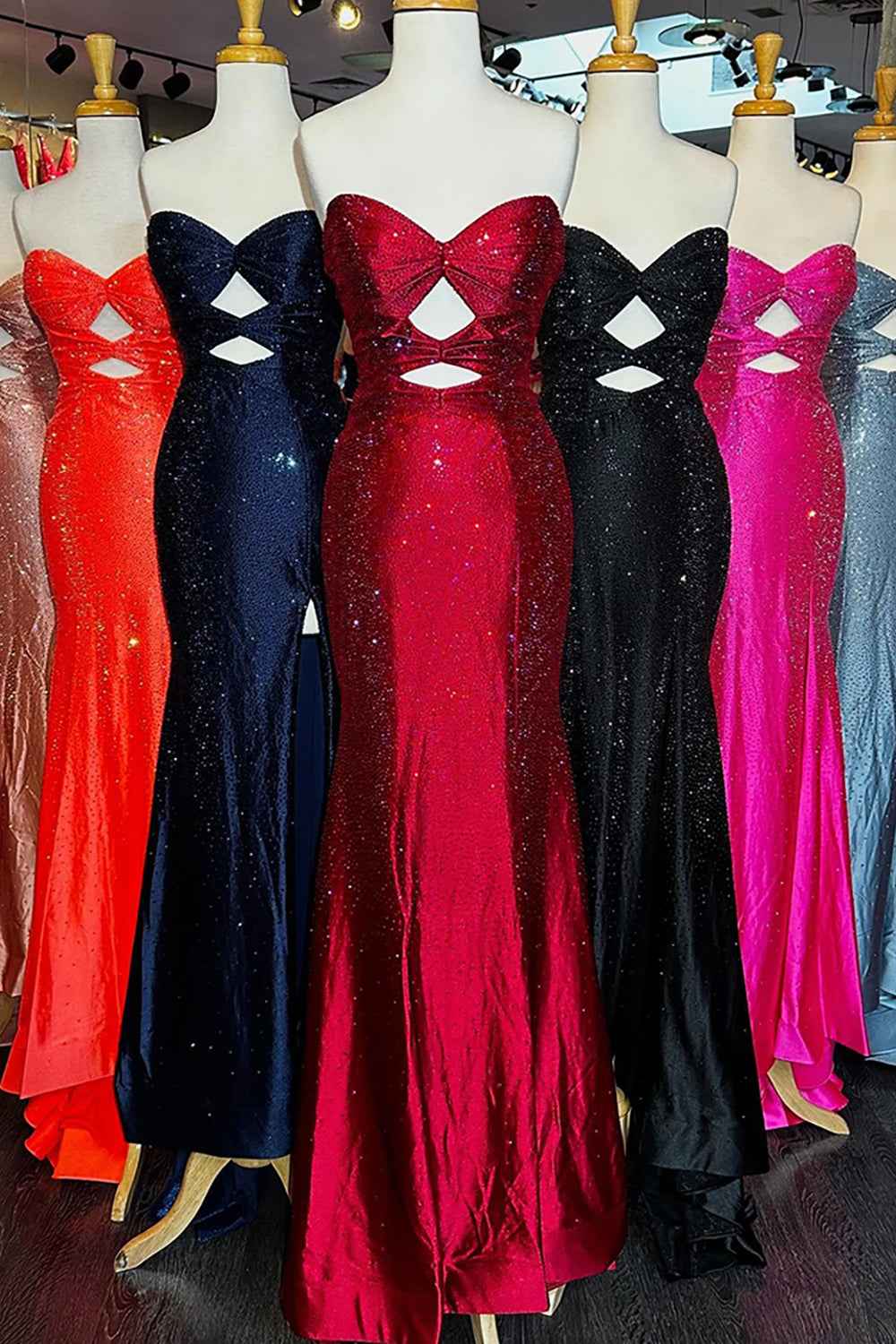 Glitter Yellow Satin Mermaid Cutout Prom Dress With Beading Sweetheart Neckline