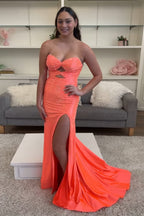 Glitter Yellow Satin Mermaid Cutout Prom Dress With Beading Sweetheart Neckline