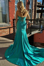 Glitter Lilac Strapless Mermaid Prom Dress With Beading Satin