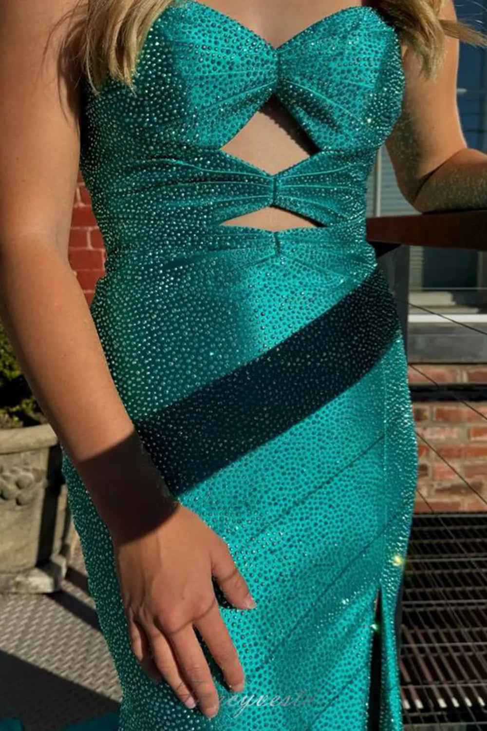 Sparkly Navy Satin Sweetheart Mermaid Prom Dress With Cut Out Beaded Details