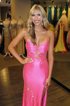 Sparkly Navy Satin Sweetheart Mermaid Prom Dress With Cut Out Beaded Details